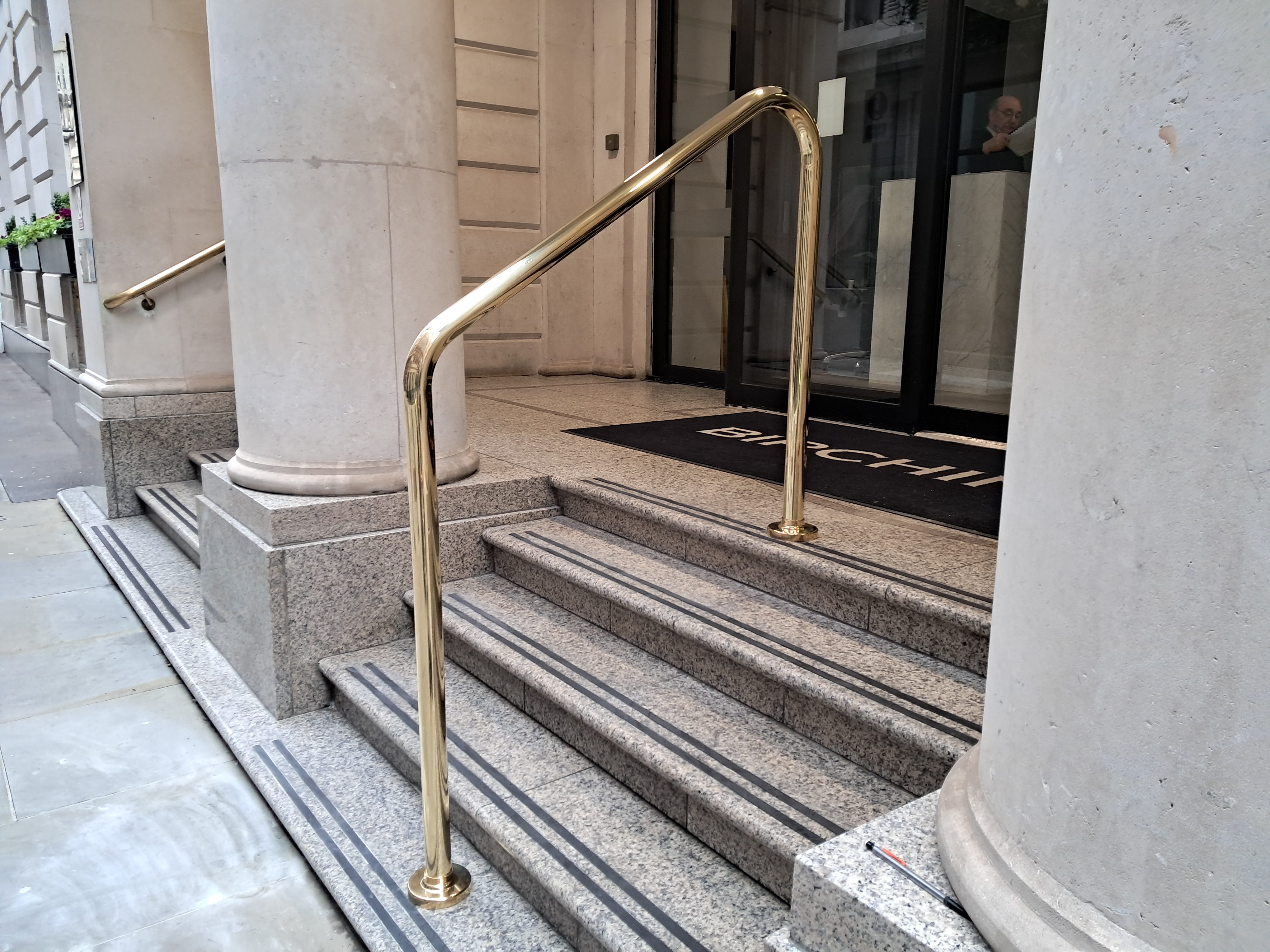 Brass handrail installation, Birchin Lane