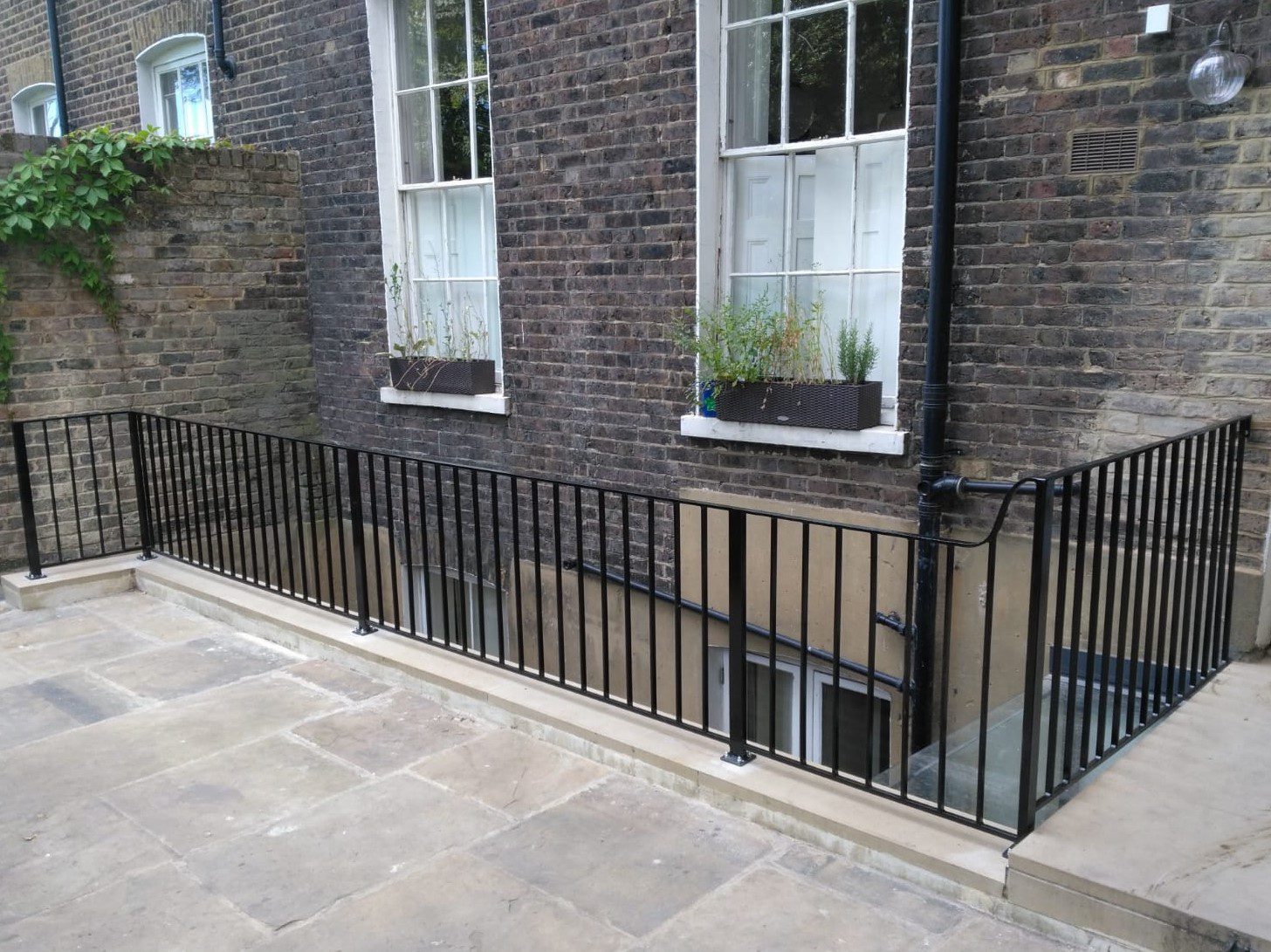 Metal railings at London property